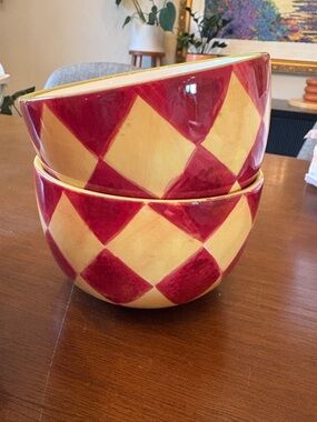 Certified International Red and Yellow Checker Ceramic Bowls